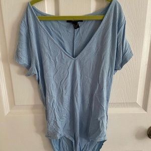 Forever 21 Baby Blue V-Neck bodysuit